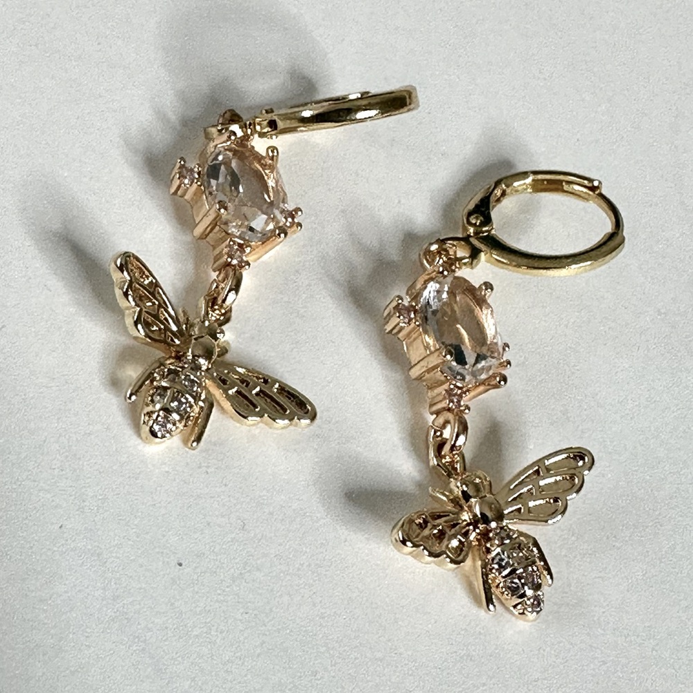 Gold Bee Drop Earrings